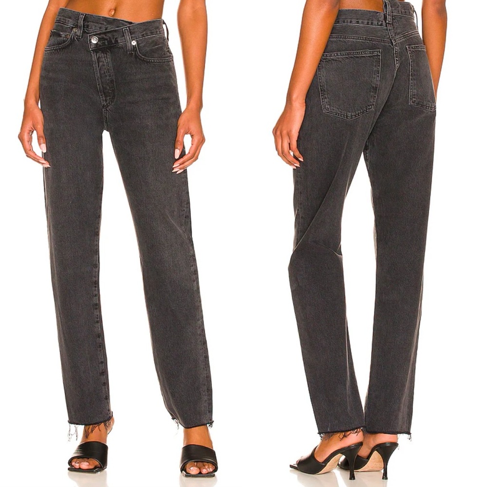 AGOLDE Criss Cross‎ Straight Jeans Shambles Black Womens Size 25 Denim Revolve